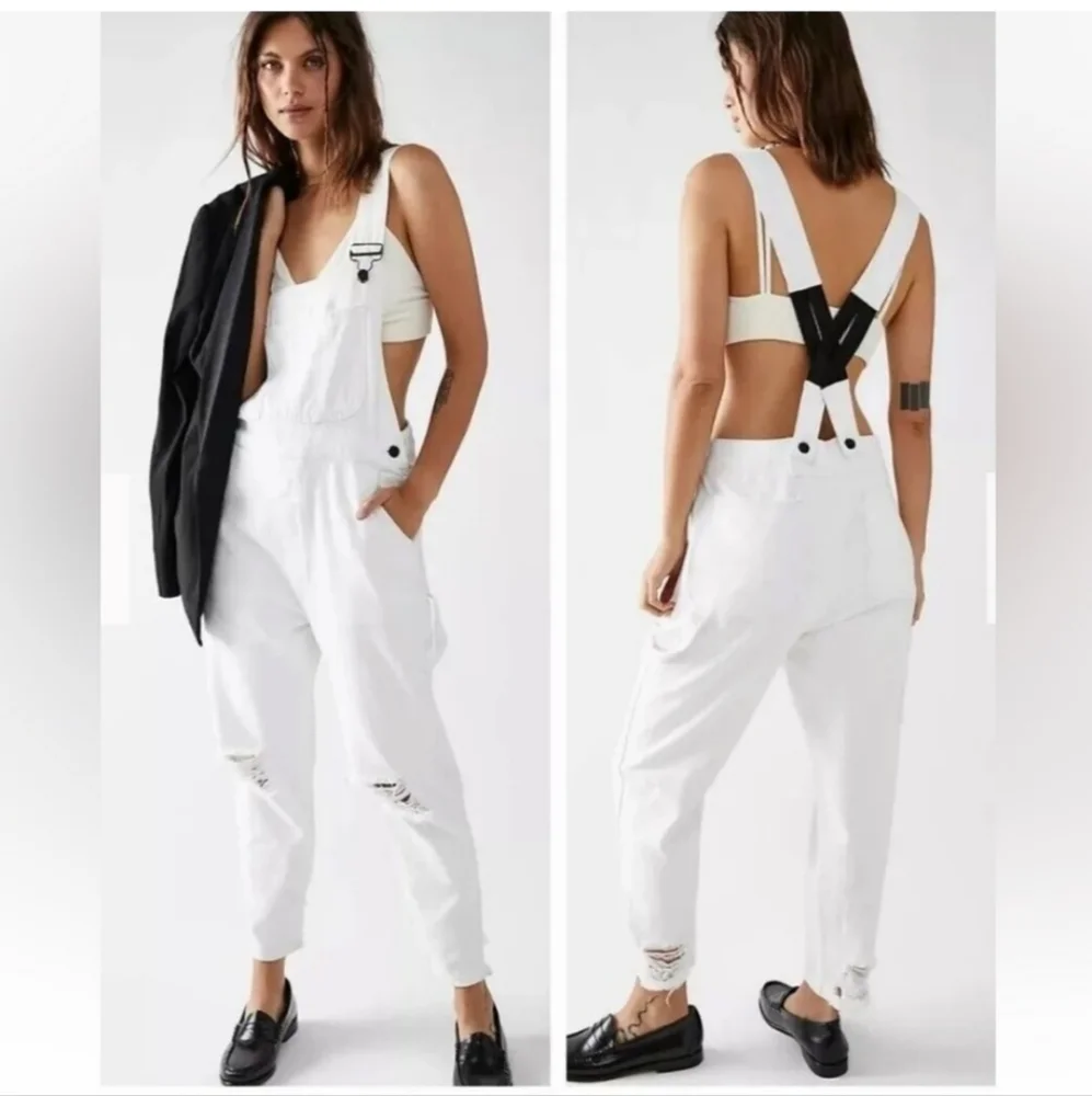 NWT Sandrine Rose Small Women's White Denim Overalls - Picture 1 of 10